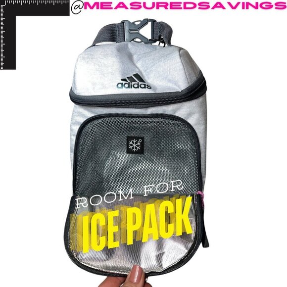 Adidas [NWT] Excel 2 Unisex Insulated Grey Lunch Bag - Clip to Backpack - Picture 3 of 11
